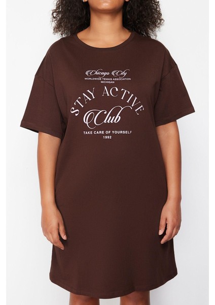 Yeni Rahat Günlük Süprem Örme Bisiklet Yaka Kısa Kol T-Shirt Elbise Mini Boy Büyük Beden Elbise