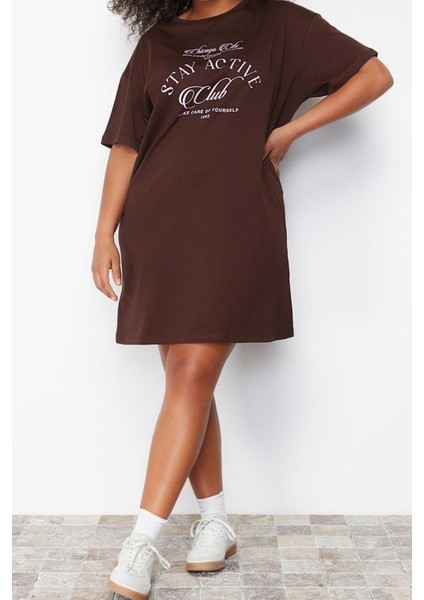 Yeni Rahat Günlük Süprem Örme Bisiklet Yaka Kısa Kol T-Shirt Elbise Mini Boy Büyük Beden Elbise