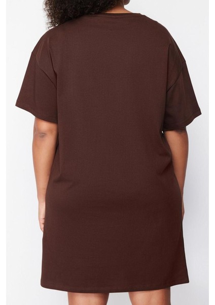 Yeni Rahat Günlük Süprem Örme Bisiklet Yaka Kısa Kol T-Shirt Elbise Mini Boy Büyük Beden Elbise