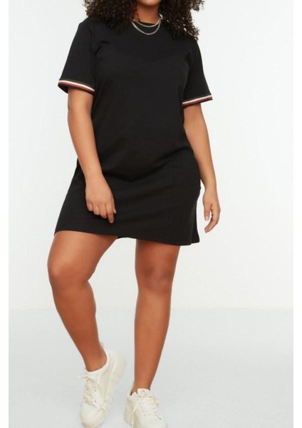 Yeni Rahat Günlük Süprem Örme Bisiklet Yaka Kısa Kol T-Shirt Elbise Mini Boy Büyük Beden Elbise