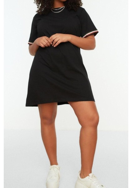 Yeni Rahat Günlük Süprem Örme Bisiklet Yaka Kısa Kol T-Shirt Elbise Mini Boy Büyük Beden Elbise