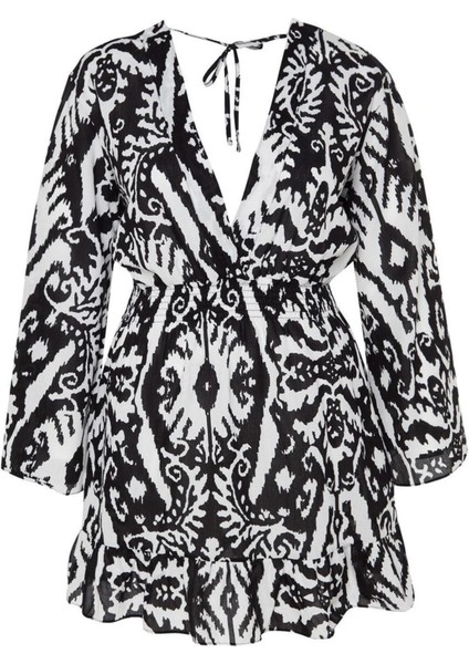 Yeni Rahat Plaj Günlük Vual Dokuma Kruvaze Uzun Kol Skater Mini Boy Büyük Beden Elbise