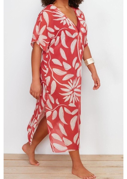 Yeni Oversize Plaj Günlük Şifon Dokuma V Yaka Kısa Kol Basic Midi Boy Büyük Beden Elbise fiyatları