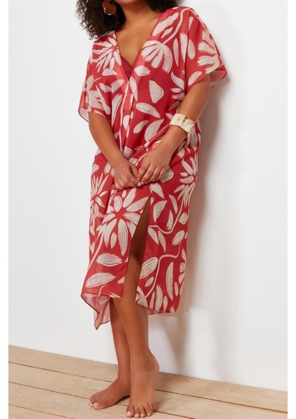 Yeni Oversize Plaj Günlük Şifon Dokuma V Yaka Kısa Kol Basic Midi Boy Büyük Beden Elbise modelleri