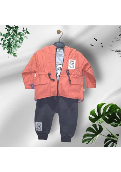 Jikko Pembe Trenç Ceket Alt Üst Unisex 6 - 12 - 18 Aylık 3lü Bebek Takımı fiyatları