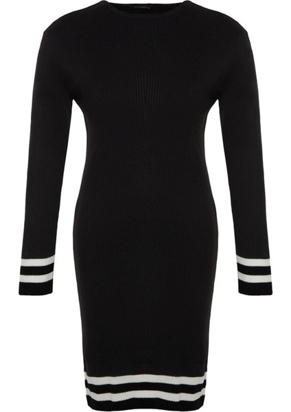 Yeni Fit Casual Günlük Fitilli Triko Bisiklet Yaka Uzun Kol Kazak Elbise Mini Boy Büyük Beden Elbise