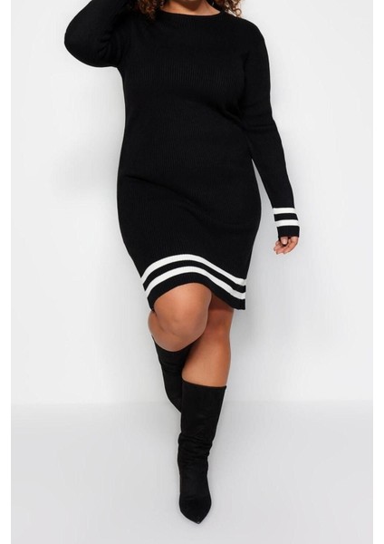 Yeni Fit Casual Günlük Fitilli Triko Bisiklet Yaka Uzun Kol Kazak Elbise Mini Boy Büyük Beden Elbise modelleri