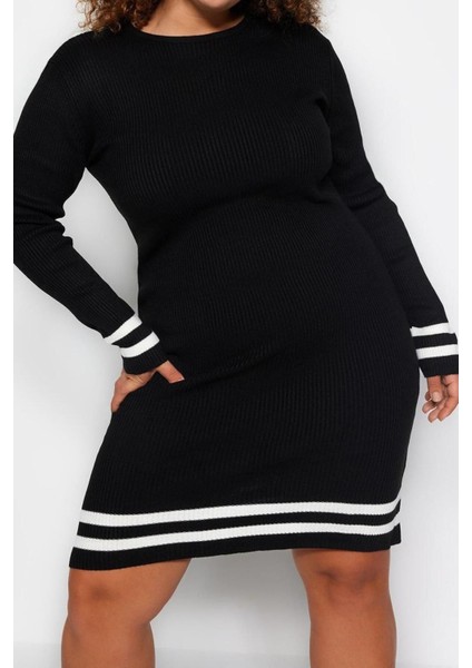 Yeni Fit Casual Günlük Fitilli Triko Bisiklet Yaka Uzun Kol Kazak Elbise Mini Boy Büyük Beden Elbise fırsatları