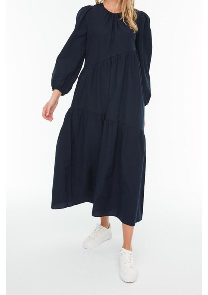 Yeni Regular Casual Günlük Terrycotton Dokuma Bisiklet Yaka Uzun Kol A-Line Maxi Boy Tesettür Elbise modelleri