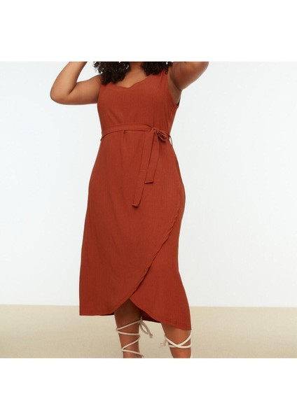 Yeni Slim Casual Günlük Bürümcük Örme U Yaka Kolsuz Kol Anvelop Midi Boy Büyük Beden Elbise fiyatları