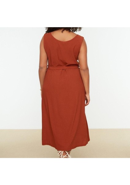 Yeni Slim Casual Günlük Bürümcük Örme U Yaka Kolsuz Kol Anvelop Midi Boy Büyük Beden Elbise indirimleri