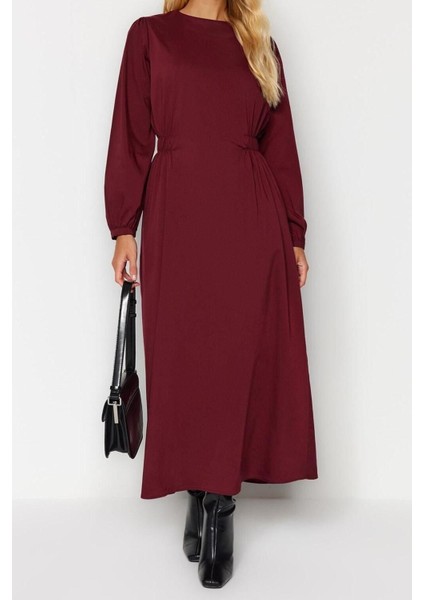 Yeni Regular Casual Günlük Poplin Dokuma Bisiklet Yaka Uzun Kol A-Line Maxi Boy Tesettür Elbise
