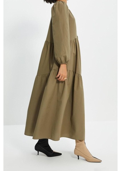 Yeni Regular Casual Günlük Terrycotton Dokuma Bisiklet Yaka Uzun Kol A-Line Maxi Boy Tesettür Elbise