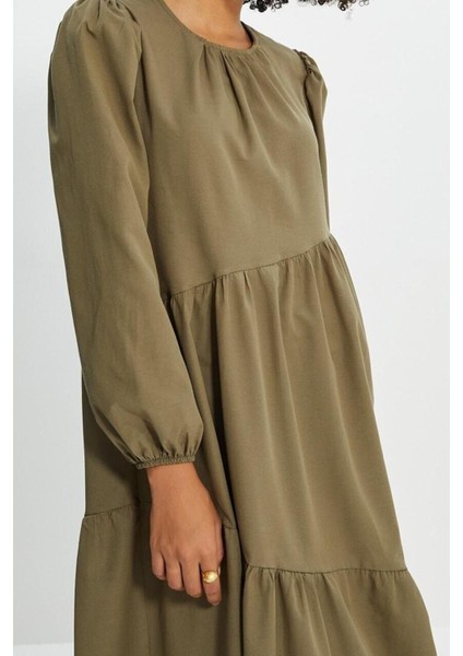 Yeni Regular Casual Günlük Terrycotton Dokuma Bisiklet Yaka Uzun Kol A-Line Maxi Boy Tesettür Elbise