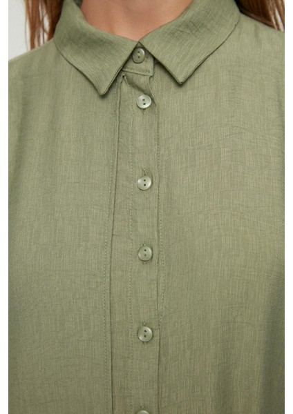 Yeni Regular Günlük Keten Aerobin Dokuma Ceket Yaka Uzun Kol Gömlek Elbise Maxi Boy Tesettür Elbise fırsatları