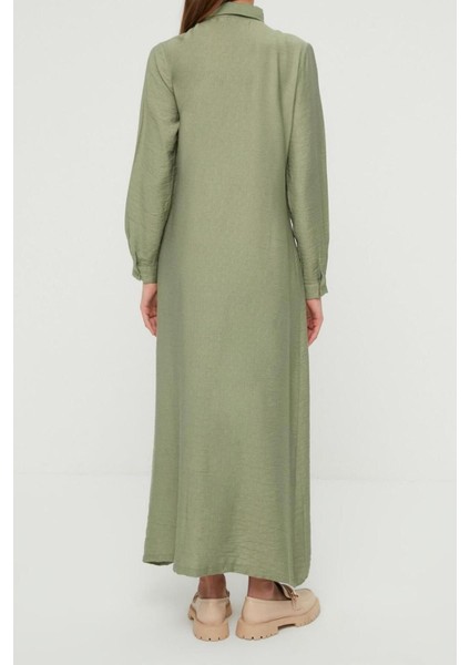 Yeni Regular Günlük Keten Aerobin Dokuma Ceket Yaka Uzun Kol Gömlek Elbise Maxi Boy Tesettür Elbise indirimleri