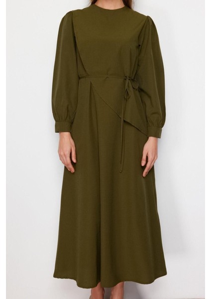 Yeni Regular Casual Günlük Terrycotton Dokuma Bisiklet Yaka Uzun Kol A-Line Maxi Boy Tesettür Elbise