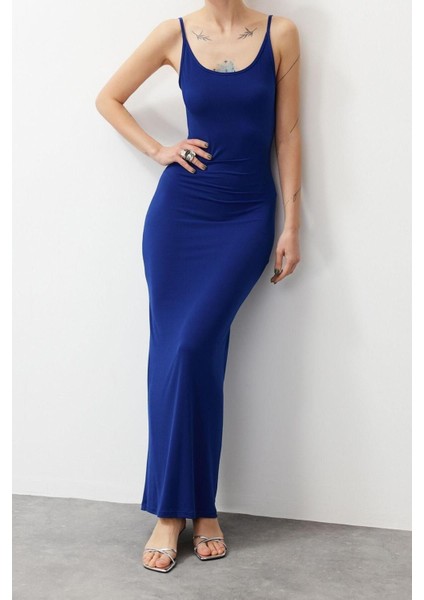 Regular Casual Günlük Sandy Örme Dik Yaka Kolsuz Kol Basic Maxi Boy Elbise