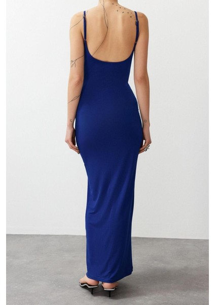 Regular Casual Günlük Sandy Örme Dik Yaka Kolsuz Kol Basic Maxi Boy Elbise