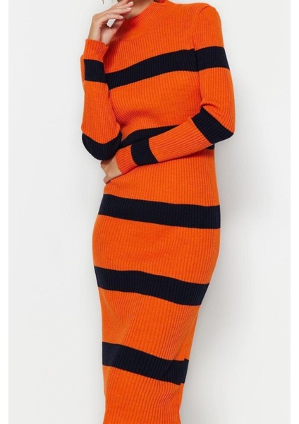 Yeni Slim Casual Günlük Tek Plaka Triko Dik Yaka Uzun Kol Bodycone Midi Boy Elbise