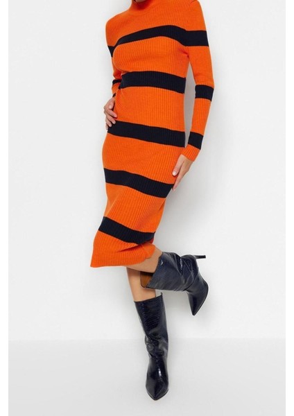 Yeni Slim Casual Günlük Tek Plaka Triko Dik Yaka Uzun Kol Bodycone Midi Boy Elbise