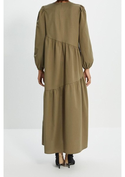 Yeni Regular Casual Günlük Terrycotton Dokuma Bisiklet Yaka Uzun Kol A-Line Maxi Boy Tesettür Elbise indirimleri