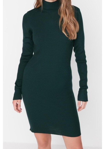 Yeni Slim Casual Günlük Tek Plaka Triko Dik Yaka Uzun Kol Bodycone Mini Boy Elbise