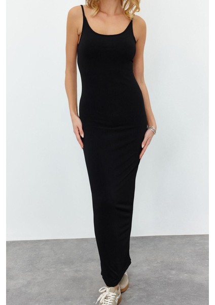 Yeni Regular Casual Günlük Sandy Örme Dik Yaka Kolsuz Kol Basic Maxi Boy Elbise