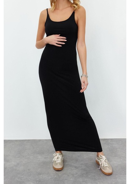 Yeni Regular Casual Günlük Sandy Örme Dik Yaka Kolsuz Kol Basic Maxi Boy Elbise