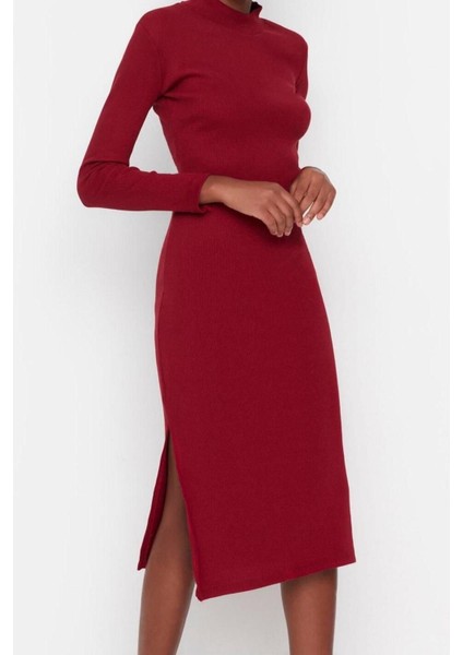 Yeni Slim Casual Günlük Rejenere Kaşkorse Dokuma Dik Yaka Uzun Kol Bodycone Mini Boy Elbise