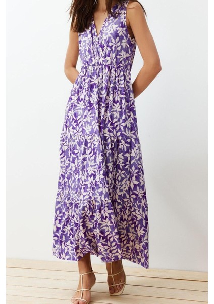 Yeni Regular Casual Günlük Polyester Kaşkorse Örme V Yaka Kolsuz Kol A-Line Maxi Boy Elbise