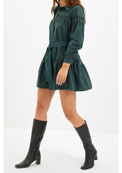 Regular Casual Günlük Flanel Dokuma Gömlek Yaka Uzun Kol Gömlek Elbise Mini Boy Elbise