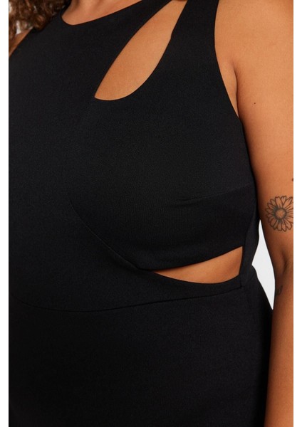 Yeni Fit Gündüz Gece Krep Örme Bisiklet Yaka Kolsuz Kol Bodycone Midi Boy Büyük Beden Elbise fırsatları