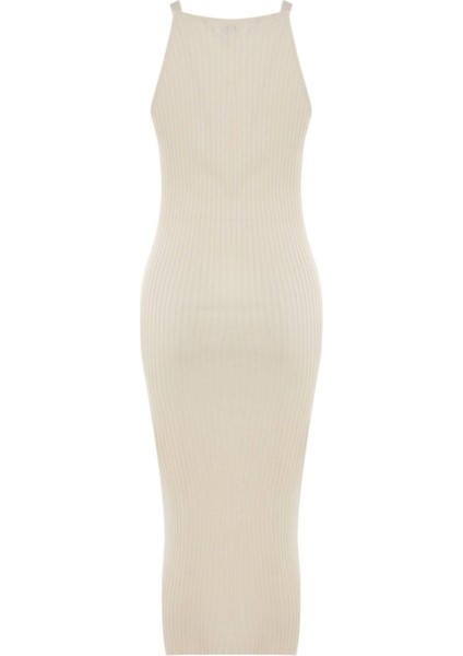 Yeni Regular Casual Günlük Fitilli Triko Bisiklet Yaka Uzun Kol Bodycone Midi Boy Elbise