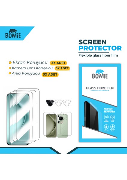 Huawei Nova Y91 için full kaplama ön arka kamera nano tempered ekran koruyucu 3 adet set