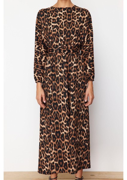 Yeni Regular Casual Günlük Crinkle Dokuma Bisiklet Yaka Uzun Kol Skater Maxi Boy Tesettür Elbise