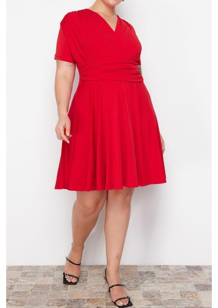 Yeni Fit Casual Günlük Sandy Örme Kruvaze Kısa Kol Kruvaze Mini Boy Büyük Beden Elbise modelleri