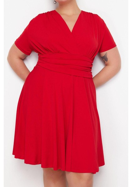 Yeni Fit Casual Günlük Sandy Örme Kruvaze Kısa Kol Kruvaze Mini Boy Büyük Beden Elbise fırsatları