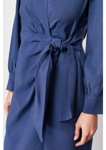 Yeni Kruvaze Casual Günlük Yenil Kumaş Dokuma Kruvaze Uzun Kol Kruvaze Midi Boy Elbise indirimleri