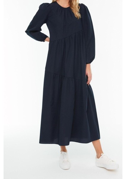 Yeni Regular Casual Günlük Terrycotton Dokuma Bisiklet Yaka Uzun Kol A-Line Maxi Boy Tesettür Elbise