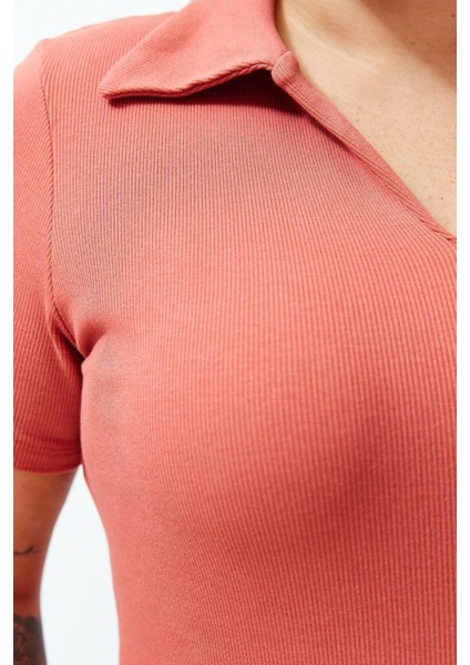 Yeni Slim Casual Günlük Kaşkorse Örme Polo Yaka Kısa Kol A-Line Midi Boy Büyük Beden Elbise modelleri