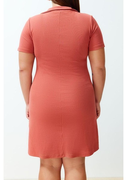 Yeni Slim Casual Günlük Kaşkorse Örme Polo Yaka Kısa Kol A-Line Midi Boy Büyük Beden Elbise fırsatları