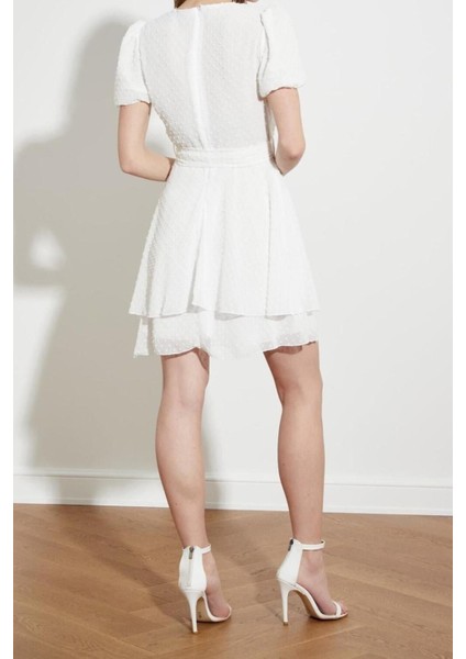 Yeni Regular Casual Günlük Şifon Dokuma Kruvaze Kısa Kol Basic Mini Boy Elbise