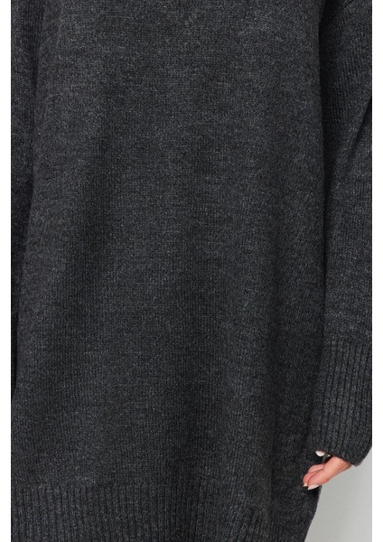 Yeni Oversize Casual Günlük Çift Plaka Triko Bisiklet Yaka Uzun Kol Shift Mini Boy Elbise
