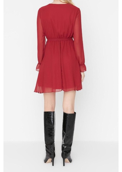 Yeni Fit Gündüz Gece Şifon Dokuma Kruvaze Uzun Kol Skater Mini Boy Elbise indirimleri