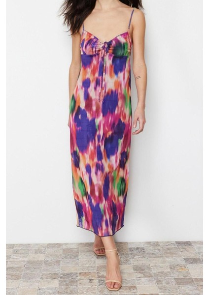 Regular Casual Günlük Tül Örme Kalp Yaka Askılı Kol A-Line Maxi Boy Elbise