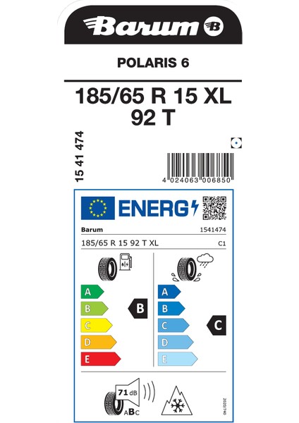 185/65 R15 92T Xl Polarıs 6 Oto Kış Lastiği ( Üretim Yılı: 2024 )