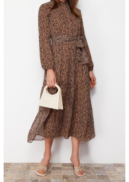 Yeni Rahat Casual Günlük Şifon Dokuma Dik Yaka Uzun Kol Basic Maxi Boy Tesettür Elbise modelleri