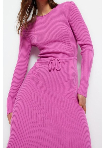 Yeni Slim Casual Günlük Tek Plaka Triko Bisiklet Yaka Uzun Kol Bodycone Midi Boy Elbise