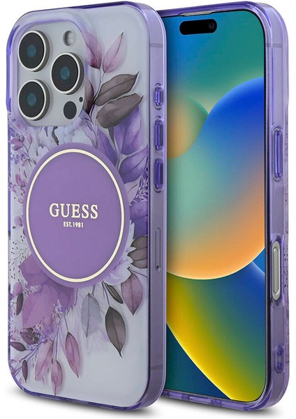 Apple iPhone 16 Pro Max Uyumlu Kılıf Guess Orjinal Lisanslı Magsafe Şarj Özellikli Flower Tonal Circle Mor